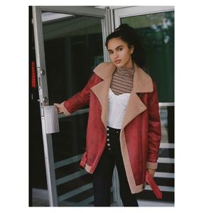 Urban Outfitters Red Leather & Sherpa Jacket
